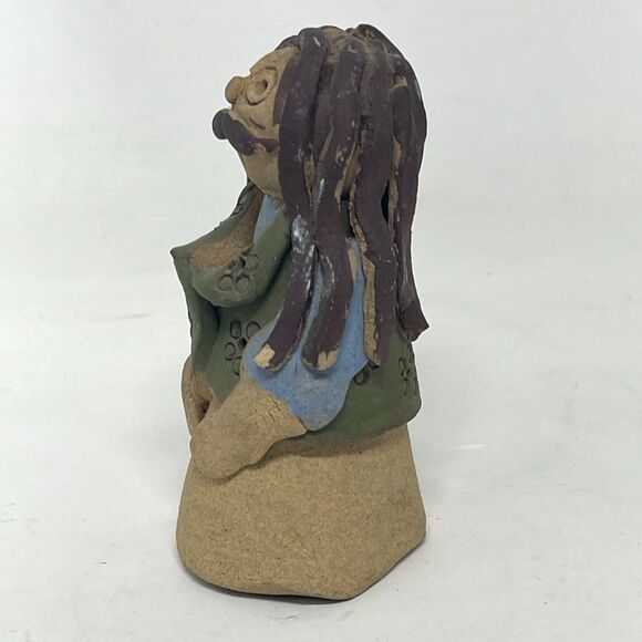 Vintage Studio Art Pottery Long Haired Man Oddity Clay Figurine 3" - Picture 2 of 7